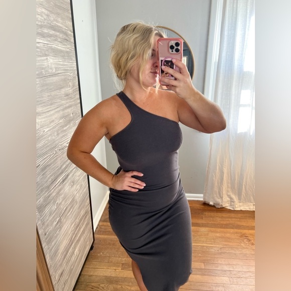 Heartloom Tricia Dress Grey Ribbed Midi One Shoulder XS - Picture 8 of 10